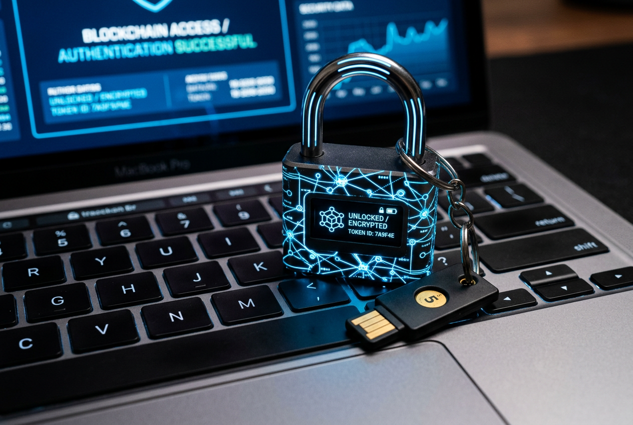 Cyfrowa kłódka zintegrowana ze wzorem blockchain i kluczem bezpieczeństwa YubiKey