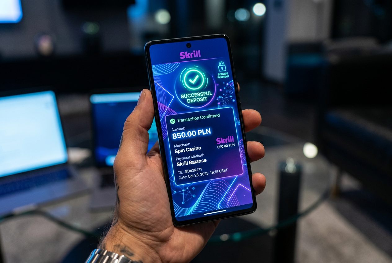 Interfejs płatności Skrill w kasynie online na smartfonie
